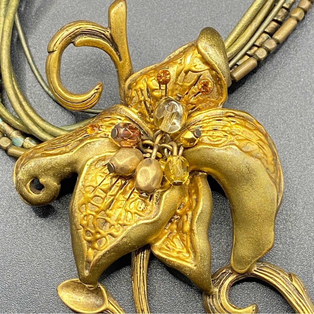 CHICO'S Gold Floral Corded Necklace Multistrand Bohemian Style - Picture 3 of 9
